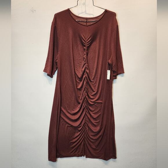 New Ruched Front Casual Jersey Dress Party Work Office Size XXL - Picture 2 of 7